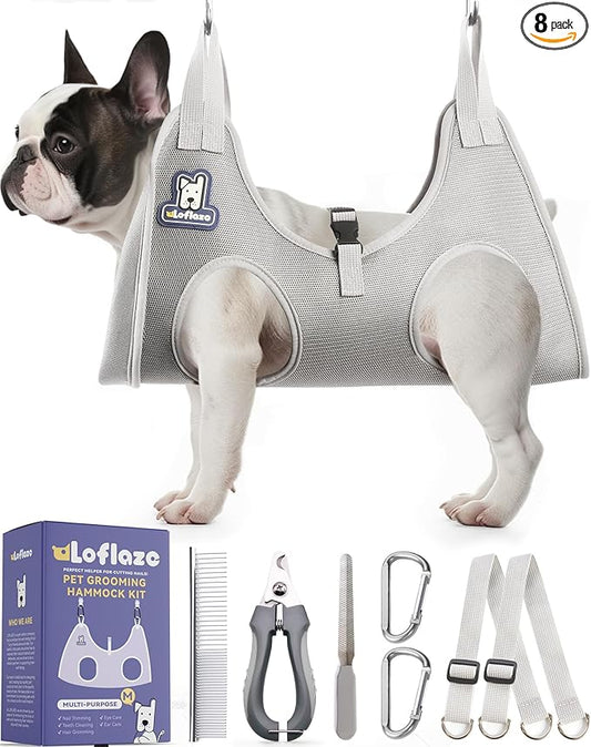 Loflaze Dog Grooming Hammock Harness for Dogs & Cats with Pet Nail Clipper Trimmer - Cat Hanger Sling for Trimming Clipping Nails- Dog Hammock Restraint Bag for Small Medium Large pet （ Purple M）