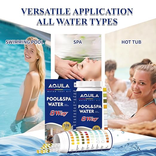 Pool Salt Test Strips Kit, 8 Way 125CT Water Test Strips for Saltwater Pool | Salt Water Pool Testing Strips Kit for Spa Hot Tub Testing pH, Total Alkalinity, Hardness, Cyanuric Acid, Chlorine, Bromine
