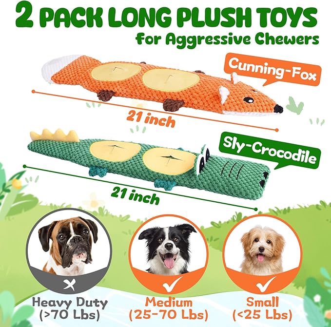 XIUGOAL Dog Toys for Aggressive Chewers, 2 Pack No Stuffing Dog Toys for Boredom and Teething, Squeaky Chew Toy for Small, Medium Breed to Keep Them Busy