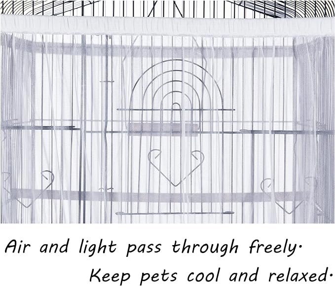 Tamu style Bird Cage Seed Catcher, Large, Stretchy Form Fitting Mesh Skirt Cover for Parrot Enclosures, Light and Breathable Fabric, Prevent Scatter and Mess, Reusable, Adjustable, Lightweight, White