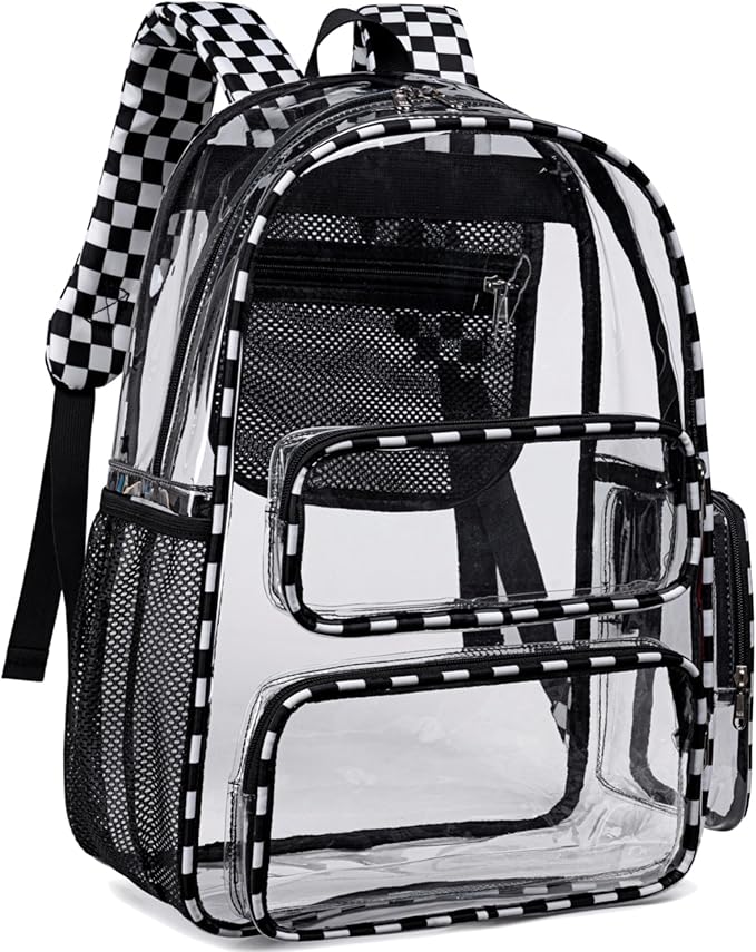 CAMTOP Clear Backpack Heavy Duty Transparent Bag See Through BookBag for Student School Work Festival Sport Travel (Check)