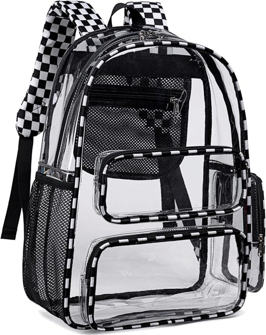 CAMTOP Clear Backpack Heavy Duty Transparent Bag See Through BookBag for Student School Work Festival Sport Travel (Check)