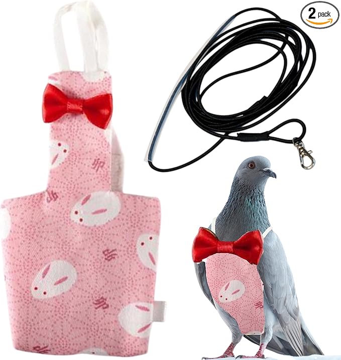 Pigeon Diaper Harness and Bird Leash Set, Birds Diapers for Pigeons and Leash Pigeon Harnesses, Diapers for Birds Cockatiel Parrot Parakeet, Macaw Harness and Leashes Pants (L-Pink Rabbit)
