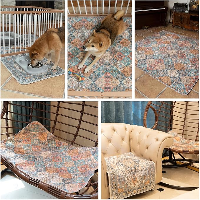 nunubaby Washable Pee Pads for Dogs, Stylish, Non-Slip and Leak-Proof Pee Pads. Reusable Potty Pads for Dogs for Crates and Floors.(Brown/Geo,36" x72" )