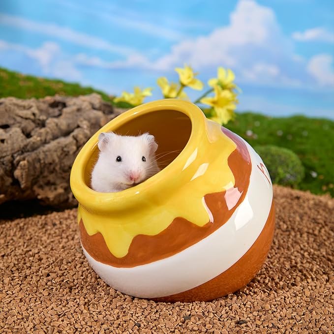 Hamster Sand Bath Container Small Animals Shower and Digging Bathroom Toilet, Ceramics Honey Pot Bathtub for Dwarf Hamster, Syrian Hamster, Gerbils, Hedgehogs, Mice, Rats, Lemming