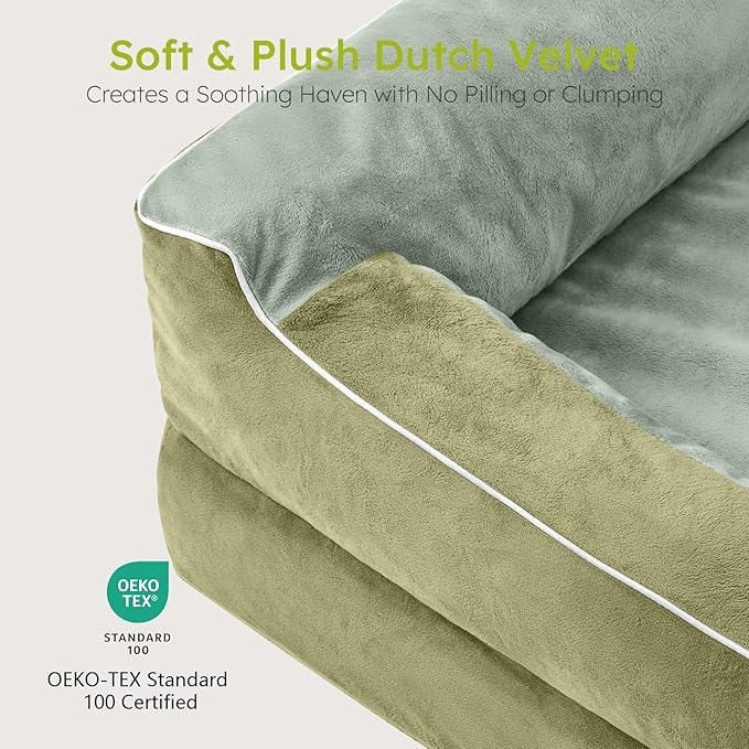 CWAWZ XXL Dog Bed for Extra Large Dogs, Giant Orthopedic Dog Bed with Cooling Gel Memory Foam, Waterproof Pet Bed with Removable Washable Cover, 53" Pet Sofa bed Dutch Velvet with Bone Toy, Dark Green