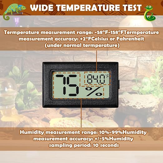 Vodolo Reptile Thermometer and Humidity Gauge,4PCS Digital Adhesive Reptile Hydrometer Thermomete Tank Accessories Pet Supplies for Tortoise Habitat,Chameleon Cage,Iguana,Tree Frog Terrarium