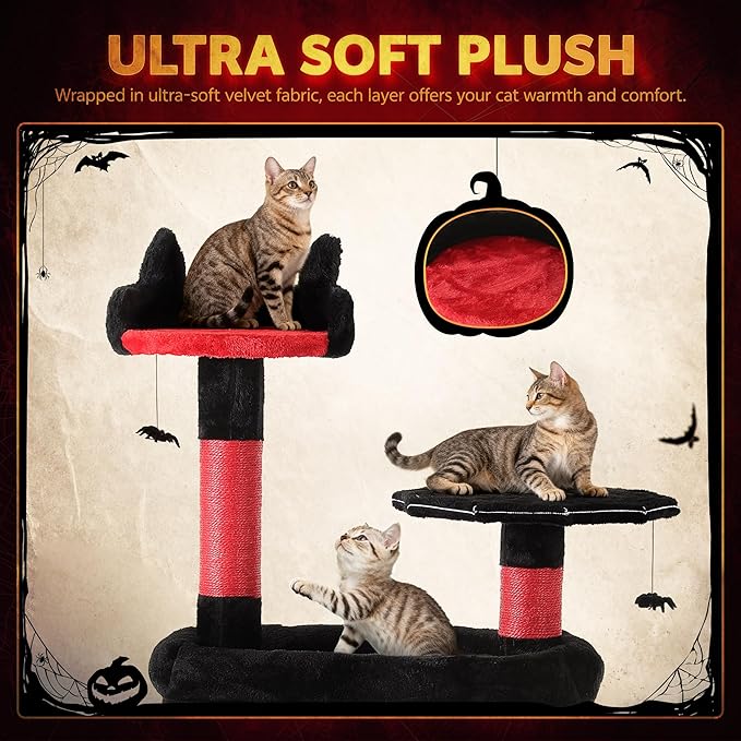 Cat Tree Tower with Litter Box Enclosure, 67 Inch Large Cat Tree for Automatic Litter Box, 2-in-1 Goth Litter Box Enclosure with Cat Scratching Posts, House, Hammock, Red Black