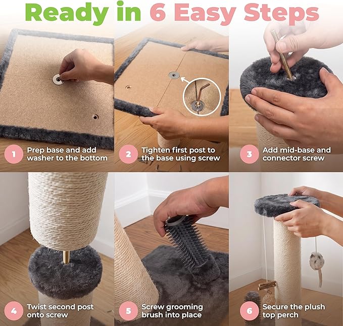 Best Pet Supplies Catify Cat Scratcher, Fun Interactive Scratchers, Posts, Poles, Claw Safe, Furniture Saver Indoor Play Support Natural Cat Behaviors Heavy Duty - Gray, 15.71 x 15.71