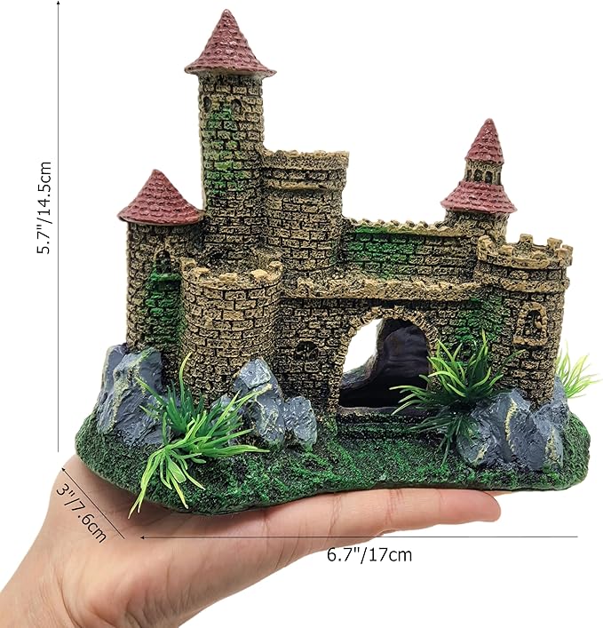 M2cbridge Aquarium Decor Castle Shipwreck Ornament Underwater Landscape(Yellow Castle)
