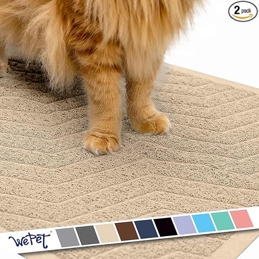 WePet Cat Litter Box Mat(No. 02-2), Kitty Premium PVC Pad, Durable Trapping Rug, Phthalate Free, Urine-Resistant, Scatter Control, L 35 x 23, Beige
