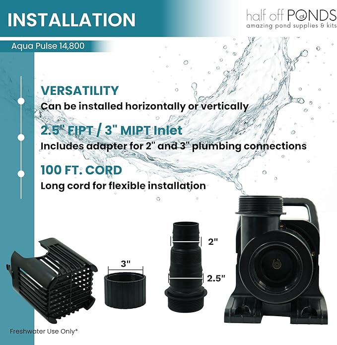 HALF OFF PONDS Submersible Water Pump, 14,800 GPH Pond Pump with 100FT Power Cord and 35.5FT Max Head, 1,100W Ultra Quiet Energy Efficient Pump for Koi Pond, Fountain, Waterfall, Water Garden, Skimmer