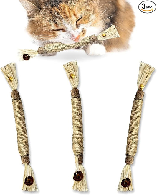 SunGrow Delicious Pet Snack Silvervine Sticks, Chewable Corn Husk and Insect Lean Fruit, Perfect Teeth Care for Cats, Rabbits and Other Pets, 3 Pcs