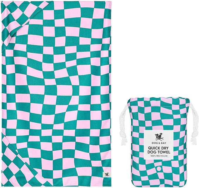 Dock & Bay Pet Towel - Super Absorbent & Quick Drying Dog Towels with Bag - 100% Recycled - Check Mutt, Large (120x70cm, 47x27)