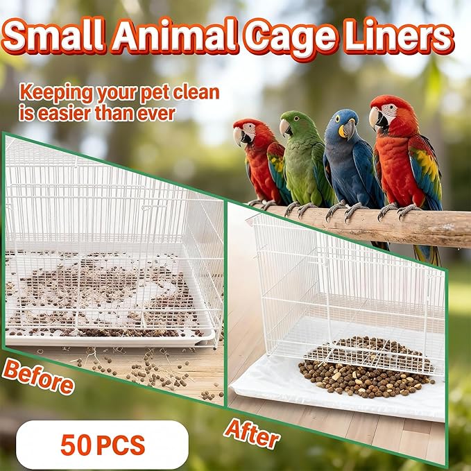50 Pcs Bird Cage Liner, Leak-Proof Bird Cage Liners 14.17 * 10.23inch, Rabbit Litter Box Liners, Quick Cleanup Essential for Small Animals Indoor Use
