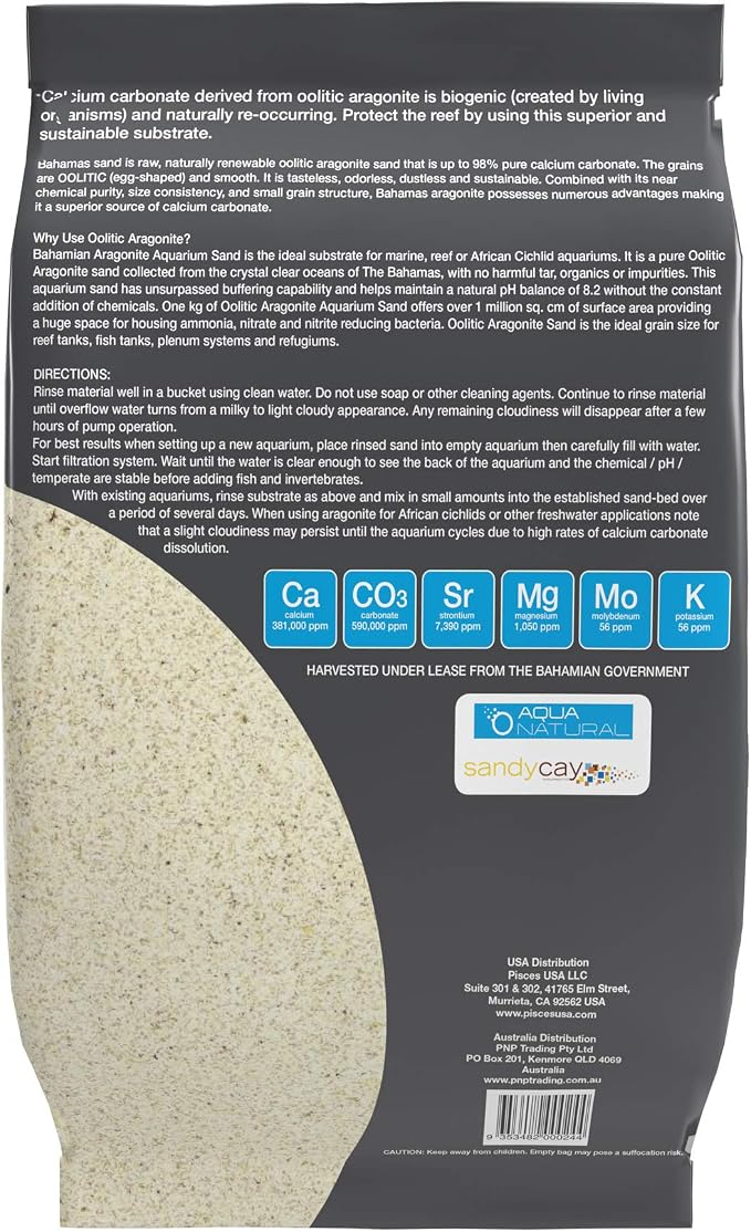 Aqua Natural Aquarium Sand, Oolitic Aragonite, 10lb | Reef, Saltwater, Marine, Tanks