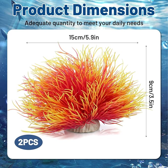 Abeillo 2pcs Artificial Aquarium Plants, Plastic Realistic Fish Tank Decor Plant Fake Natural Style Aquarium Decorations Plants Fish Tank Accessories