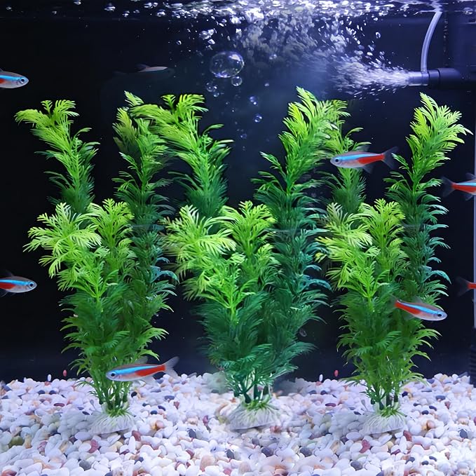 LIYAOLI Aquarium Artificial Plants 12 Inch 3Pack - Tall Realistic Fish Tank Plants Decor with Stable Base, Soft Leaves for Betta, Guppy, Shrimp & Tropical Fish, Aquascape Decoration for Silk Aquarium