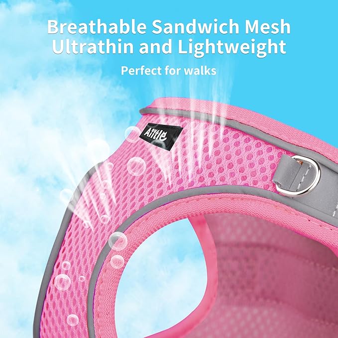 AIITLE Small Harness for Puppy with A Leash - Dog Vest Harness with Super Breathable Mesh, Reflective No-Pull Pet Harness for Outdoor Walking, Running for Small Dogs, Cats Pure Pink XXS