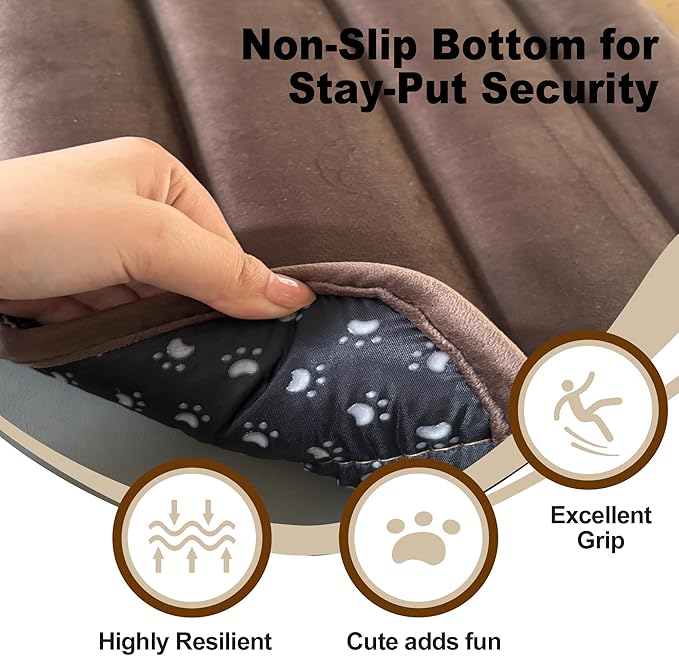 pobopobo Dog Crate Pad, Ultra Soft & Anti-Slip Kennel Mat, Secure Fit for Metal Crates & Dog Cages, Washable Cozy Bed for Small Medium Large Dogs (Dark Brown, L(34"*20"*1.5"))
