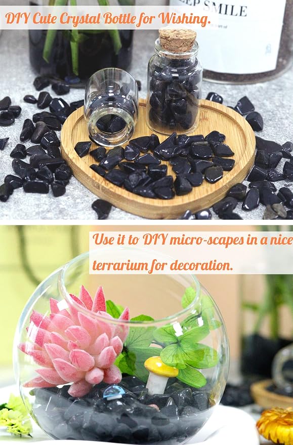 1lb Obsidian Aquarium Gravel Rocks Natural Tumbled Healing Crystal Chips Bulk Gemstones Tumbled Crushed Stones for Fountain Vase Filler Planters Decorative Fish Tank Potted Reiki Energy Balancing