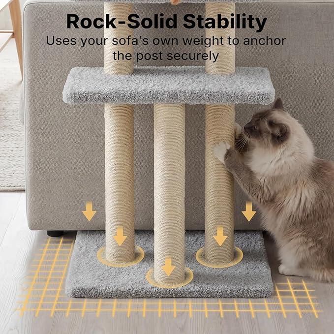 Veehoo Couch Corner Protector for Cats, Couch Corner Cat Scratcher with Tall Cats Bed, Cat Window Perch with Climbing Posts, Size S Fits 23"–24" High Sofa Armrest