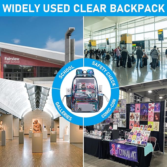 CAMTOP Clear Backpack Heavy Duty Transparent Bag See Through BookBag for Student School Work Festival Sport Travel (Starry Sky)