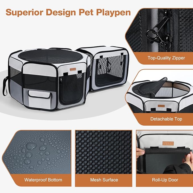 Lekereise Portable Cat Playpen, 61" × 19" Cat Playpen, 2-in-1 Dog Playpen Indoor Outdoor for Cats, Puppies and Small Pets, Independently Usable, with a Carry Bag