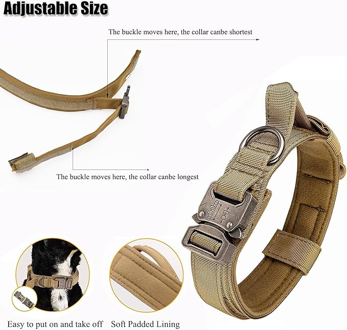 Tactical Dog Collar, Adjustable Military Training Nylon Dog Collar with Control Handle and Heavy Quick-Release Metal Buckle for Small Medium Large Dogs, Emerald Green L