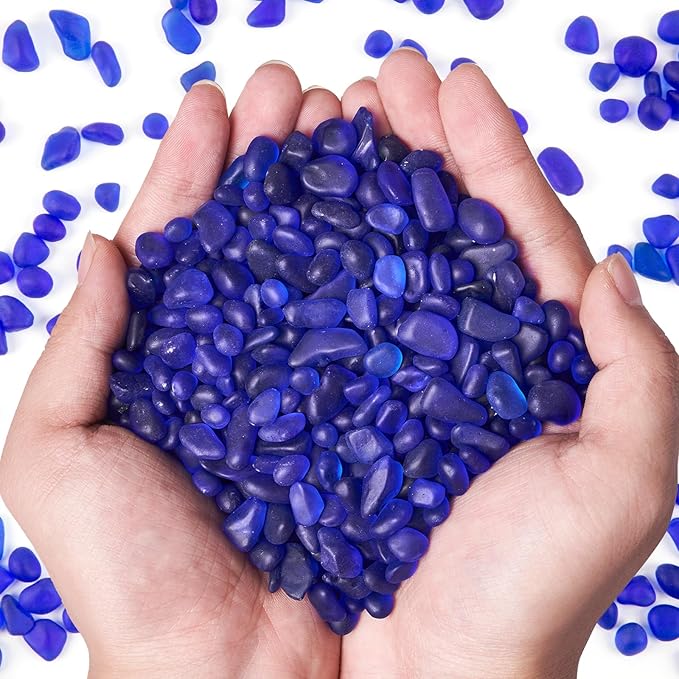QEQEKAKA Sea Glass Stones for Crafts 1LB Dark Blue Pebbles Gemstones Bulk | Small Glass Stones for Beaching Wedding DIY Decor Aquarium Turtle Tank Vase Filler (405g/14.28oz)