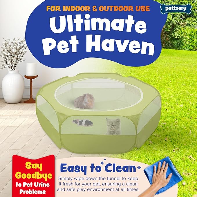 Small Animal Playpen with Zippered Top, Portable Waterproof Pet Cage (47"x23") for Kitten, Bunny, Guinea Pig, Hamster, Chicken Brooder, Indoor & Outdoor Exercise Pen, Foldable Design