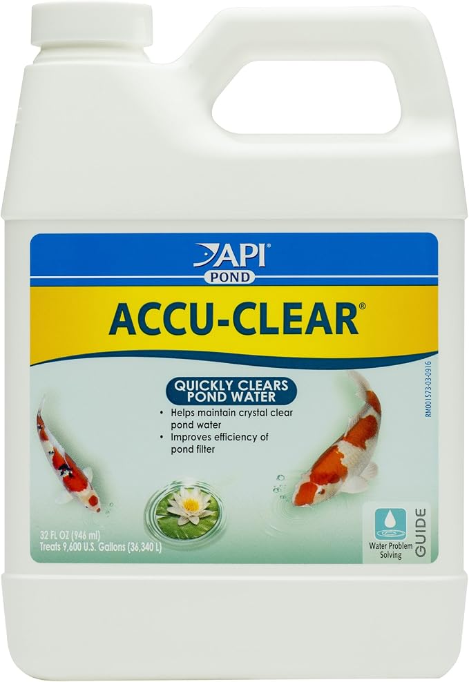 API Pond ACCU-Clear (32 fl oz) Water Clarifier - Improves Filter Efficiency | Quickly Cleans Cloudy Pond Water - Treats Up To 4,800 Gallons - Safe for Pets & Wildlife - Weekly Maintenance or As Needed
