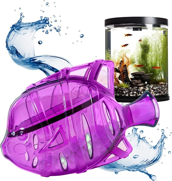 Clarence the Clarifier Fish - 1 pk, Purple - Aquarium Treatment, Clear Cloudy Fresh-Saltwater, Fish-Plant Safe, 10gal Tank Maintenance Each | Fish-shaped filter media, fresh & saltwater safe, controls ammonia & phosphate, up to 60 days per 10 gal