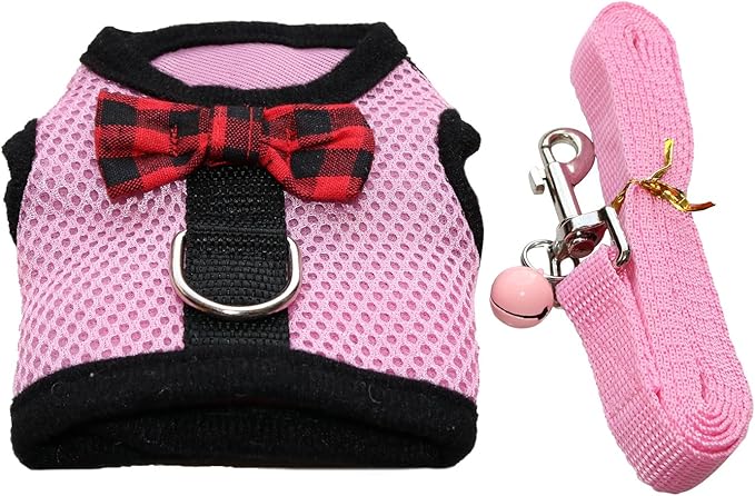 Rypet Ferret Harness and Leash - Soft Mesh Small Pet Harness with Safe Bell, No Pull Comfort Padded Vest for Guinea Pig, Hamster, Rats and Similar Small Animals