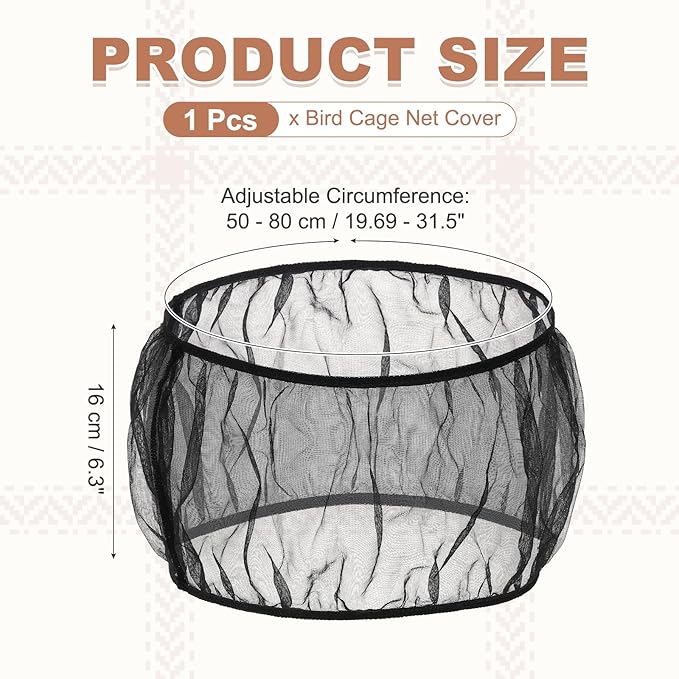 Bird Cage Seed Catcher, Bird Cage Net Cover Seeds Guard, Universal Birdcage Accessories, Black, Circumference 19.7"-31.5", Height 6.3" for Parrot Cockatiel Enclosures