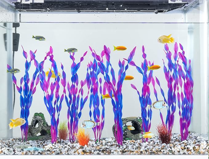 MyLifeUNIT Artificial Seaweed Water Plants for Aquarium, Plastic Fish Tank Plant Decorations 10 PCS (Purple)