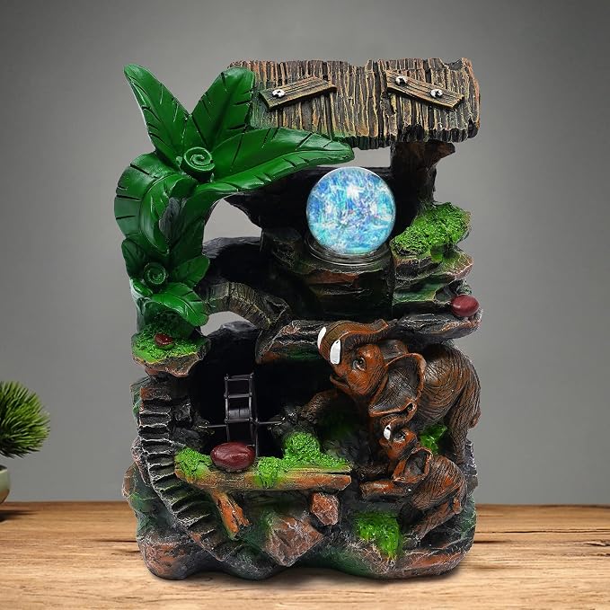 Indoor Fountain Rockery Tabletop Fountain with an Tree Elaxation | Water Feature Meditation Desktop Fountains for Home Office Decor or Giving 7.87' x 5.9'' x 10.23'' with LED Light