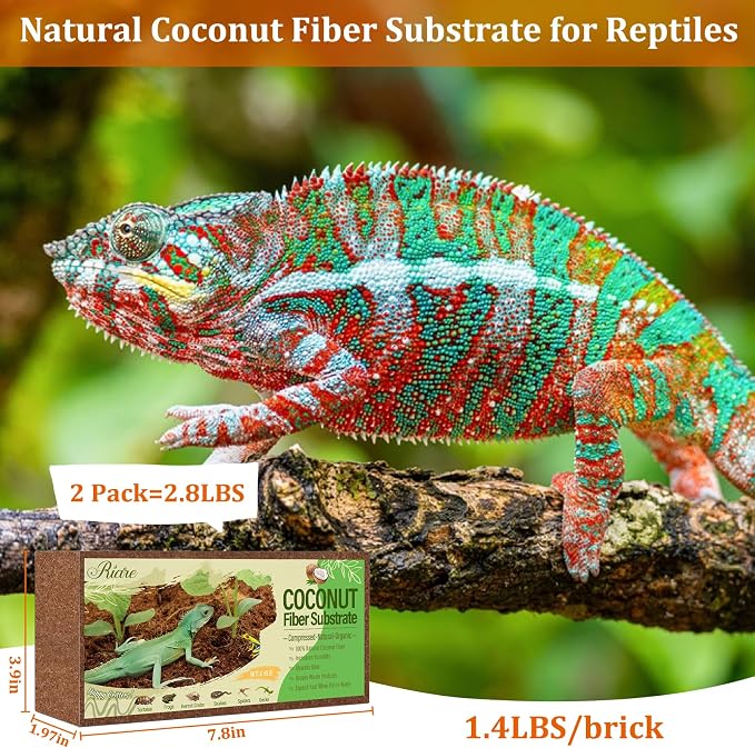 Riare 2 Pack Natural Coconut Fiber Substrate, Coco Coir Reptile Bedding | Coconut Husk Reptile Substrate for Tortoises, Hermit Crabs, Snakes, Bearded Dragon, Geckos, Reptile Enclosure/Terrarium Setup