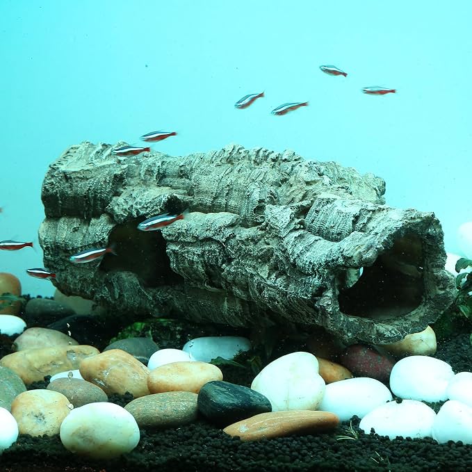 Large Reptile Hides Cave, Aquarium Decor Tree Trunk Fish Tank Decorations | 12’’ Large Fish Tank Decor, Bark Texture, Resin Ornament for Reptile Fish Tank 10+ Gal, Hideout for Fish Lizard Leopard Gecko