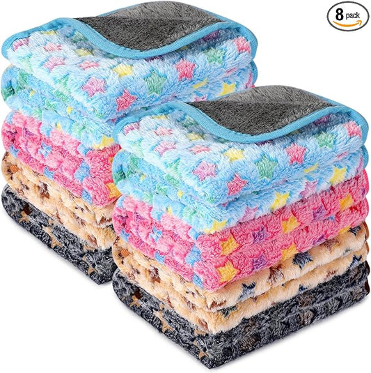 Tudomro 8 Pcs Guinea Pig Blankets Washable Small Pet Fleece Bedding Cage Liners Double Sided Pet Reusable Sleep Mat Pad Cover for Ferret Chinchilla Furniture Protection(Star,16 x 24 Inch)