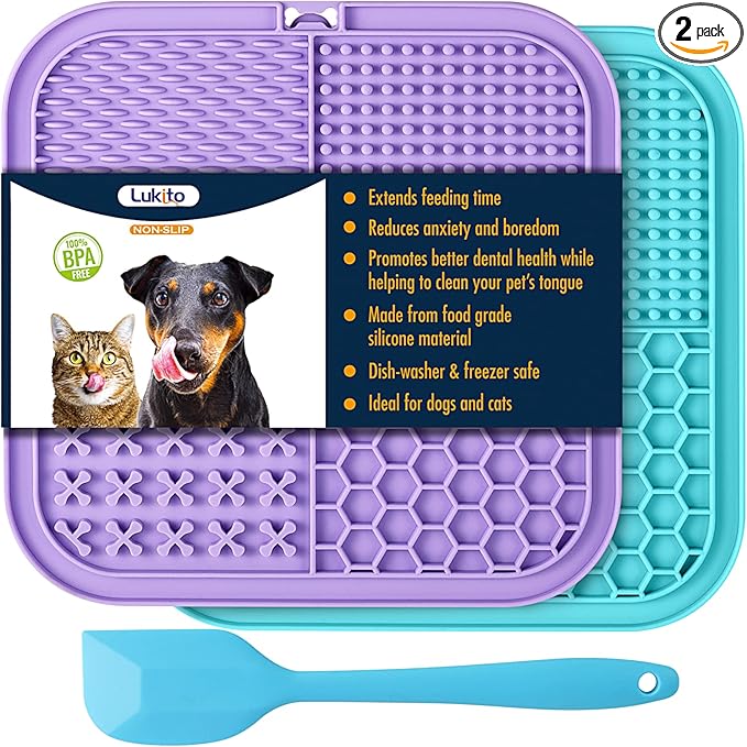 LUKITO Lick Mat for Dogs & Cats 2 Pack with Suction Cups, Dog Lick Mat for Anxiety Relief, Dog Toys to Keep Them Busy, Peanut Butter Licking Pad for Boredom Reducer, Perfect for Bathing Grooming