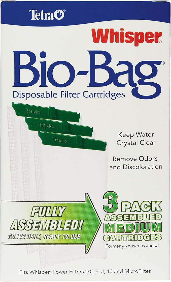 Tetra Whisper Bio-Bag Medium Filter Cartridges for Aquariums, 3 Count, Ready to Use, Fits Tetra Whisper Fish Tank Filters 5-10 Gal, PF-10, IQ 10
