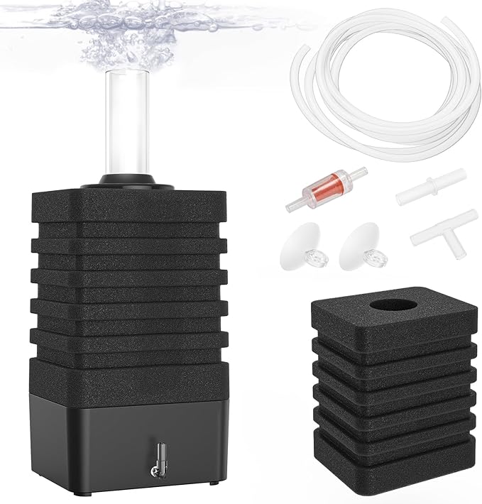 Moonorange Aquarium Bio Sponge Filter Kit, Super-Quiet Submersible Fish Tank Foam Filter with 1 Spare Sponge and Full Accessories, Suits Tanks Within 110 Gallon (L Kit)