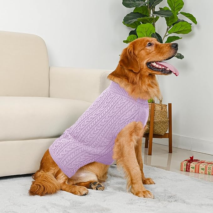 2 Pack Dog Sweaters for Large Dogs Winter Turtleneck Pullover Cable Knit Fleece Stretch Pitbull Labrador Golden Retriever Doberman Bulldog Boy Girl Pet Clothes (XL, Pink & Purple)