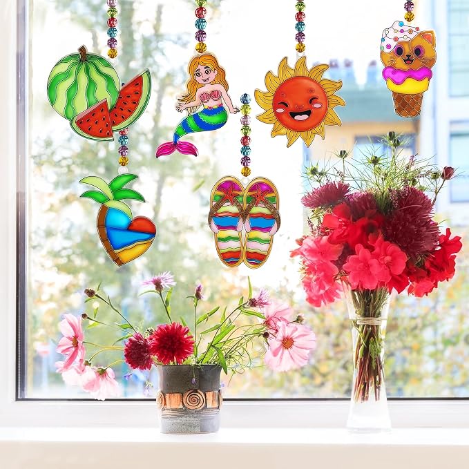 Ayhuhra 30 Set Summer Suncatcher Craft Kits, Glow in the Dark Crafts | Fun for summer parties, home decor, seasonal events, and creative gatherings, bringing a playful glow to your space