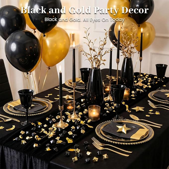 DOMESTAR Black Fake Ice Rocks, 150 PCS Acrylic Crystal for Vase Fillers | Fake Diamonds for Table Centerpieces Party Decor, Fish Tanks Decor Table Scatter DIY Craft Supplies