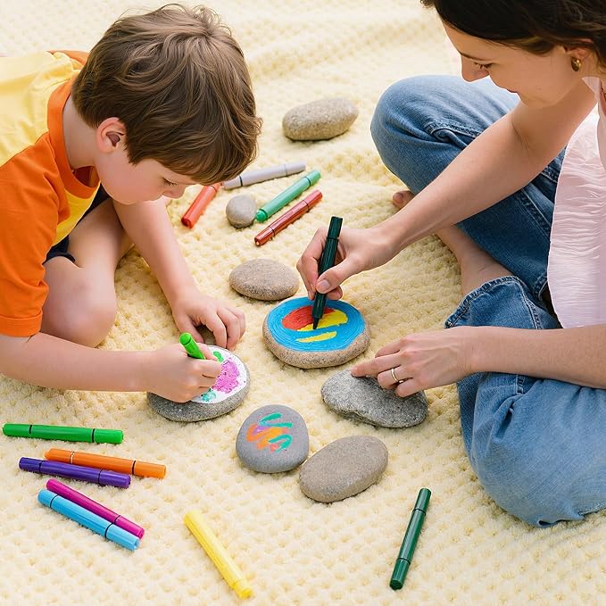 15pcs Rocks for Painting, 5pcs of Each 2-3in, 3-4in, 4-5in, Flat & Smooth River Rocks for Arts & DIY, Kindness Painting Stones for Kids, Garden Deco