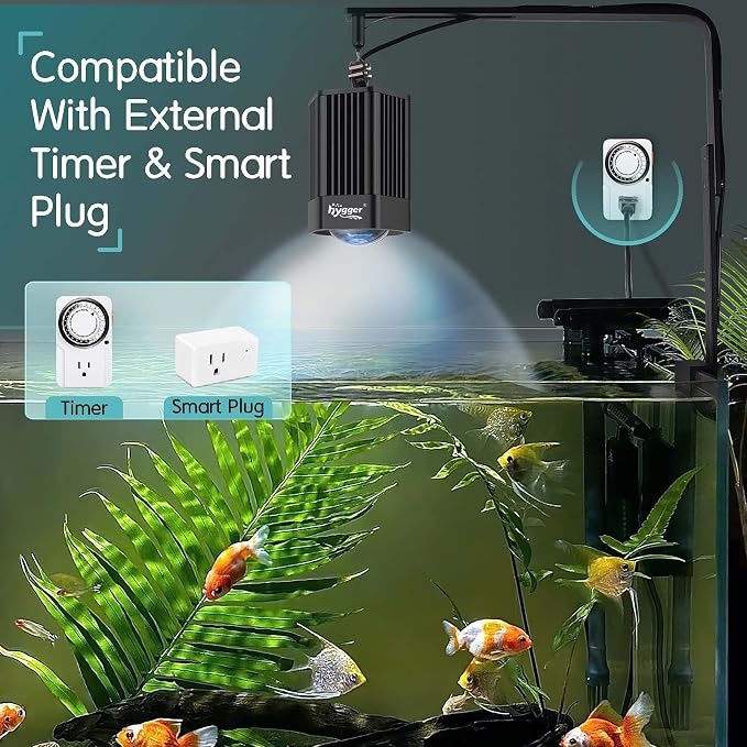 hygger 100W Aquarium Light Full Spectrum RGB COB LED Clip On Fish Tank Grow Light with Mounting Bracket Compatible with Timer Smart Plug for Low-to-High Light Demanding Aquatic Plants