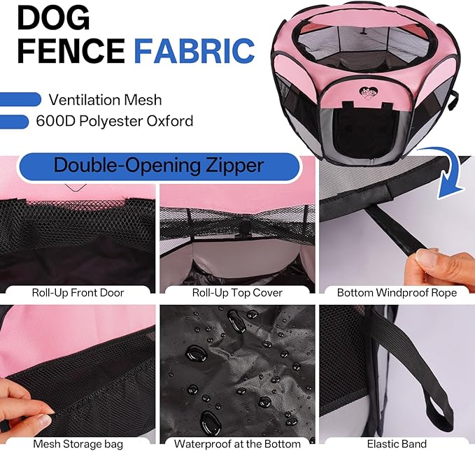 Dog Cat Playpen,Portable Foldable Tent-Outdoor Pet Crate Cage for Small Dogs,Travel Camping Use for Small Animals with Carrying Case,Indoor Enclosure for Puppy/Cats/Rabbits(Pink, S)