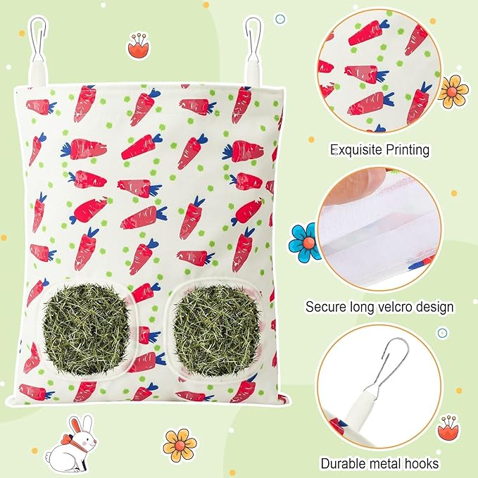 UPINS 2 Pack Guinea Pig Hay Feeder,Rabbit Hay Bag Hanging Hay Holder for Guinea Pig Cage Hay Feeder for Bunny Rabbits Chinchillas Hamsters Small Pets and Animals